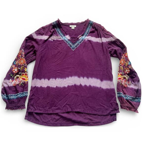Sundance Tops - Sundance Tripoli Floral Embroidered Purple Tie-Dye Long Sleeve Top XS Women's